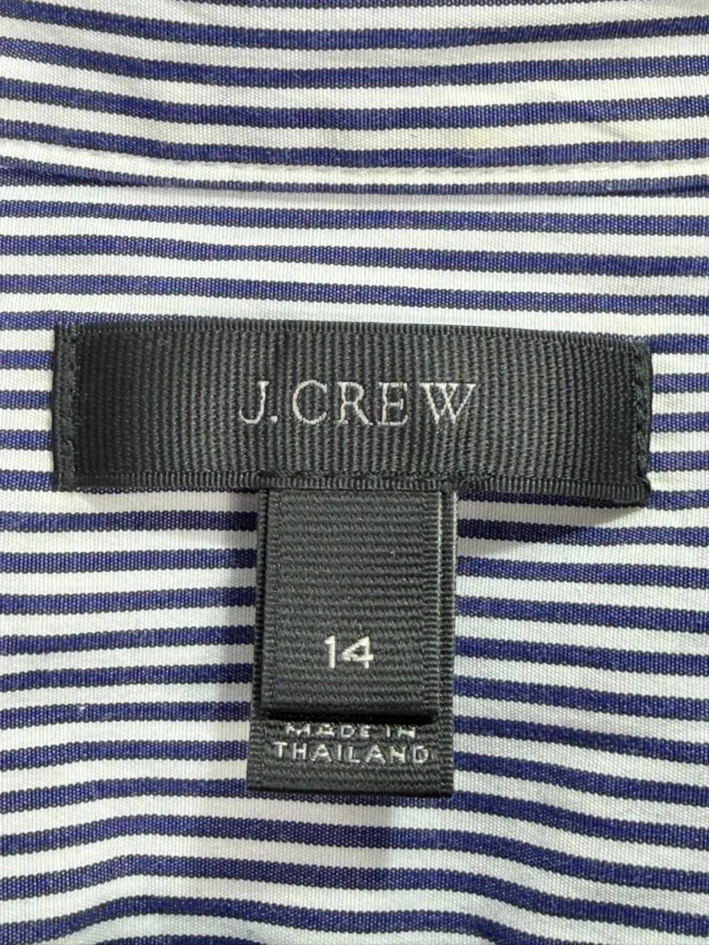 J. Crew Women's Endless Striped Button Down Shirt Tunic Size 14 Navy/White